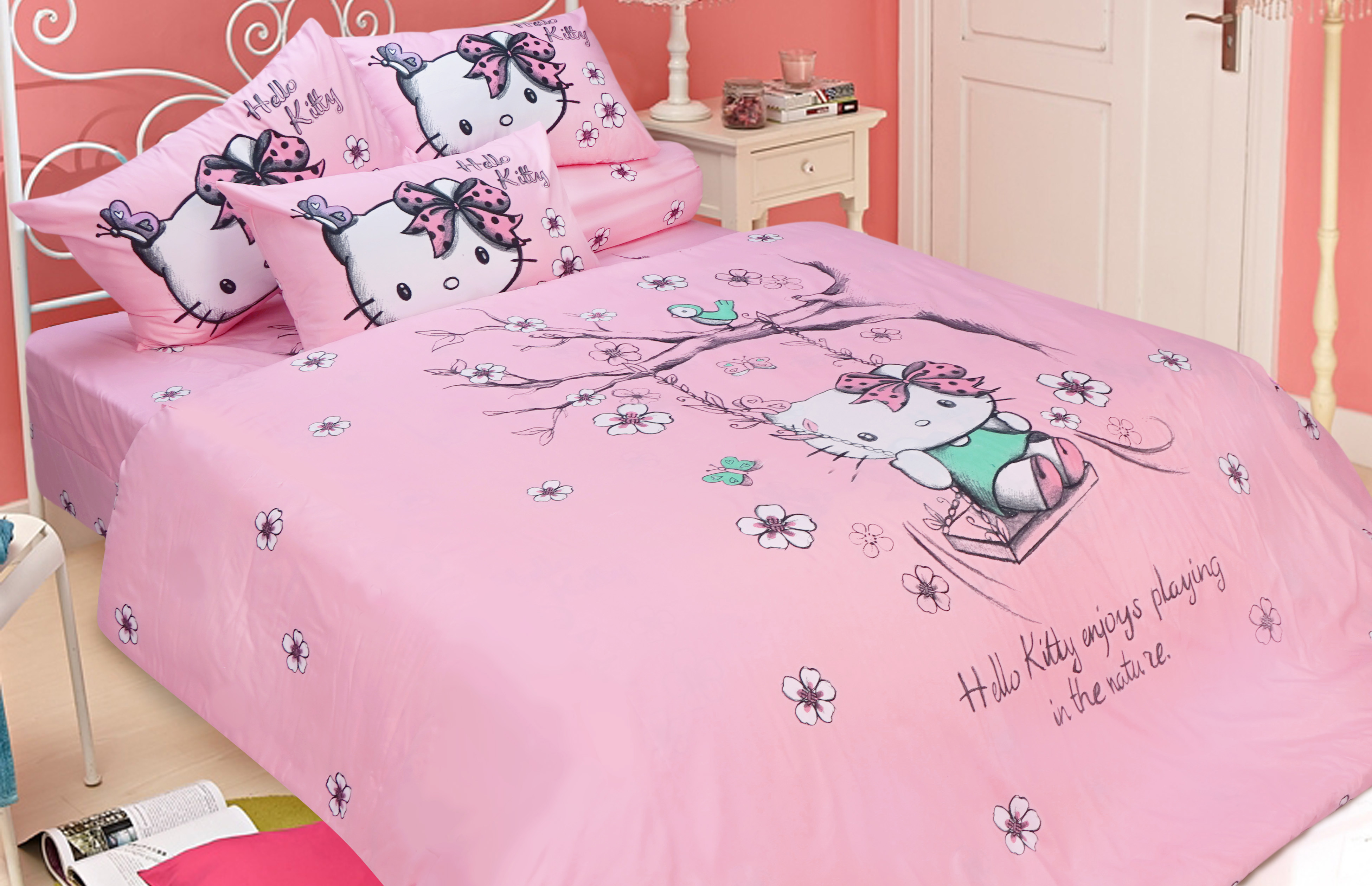 Rise Bed Cover Hello Kitty Nature Of Friend Pink Micro Fiber 360tc Rise Bedding