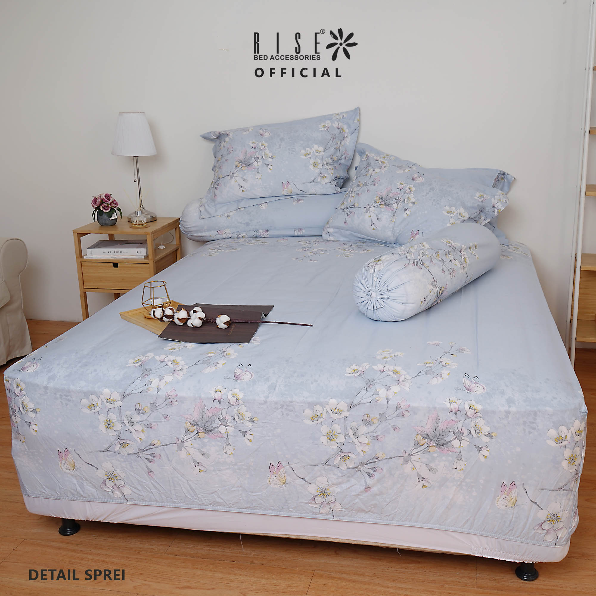 Set Sprei dan Bed Cover Motif Apple Blossom Cotton Linen 900TC - Image 3