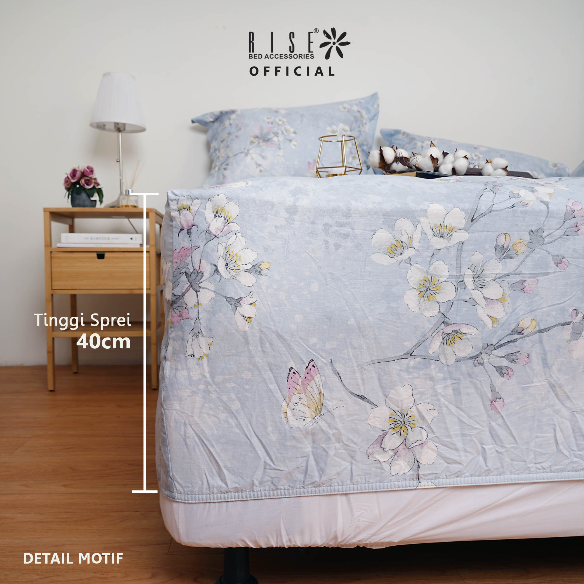 Set Sprei dan Bed Cover Motif Apple Blossom Cotton Linen 900TC - Image 4