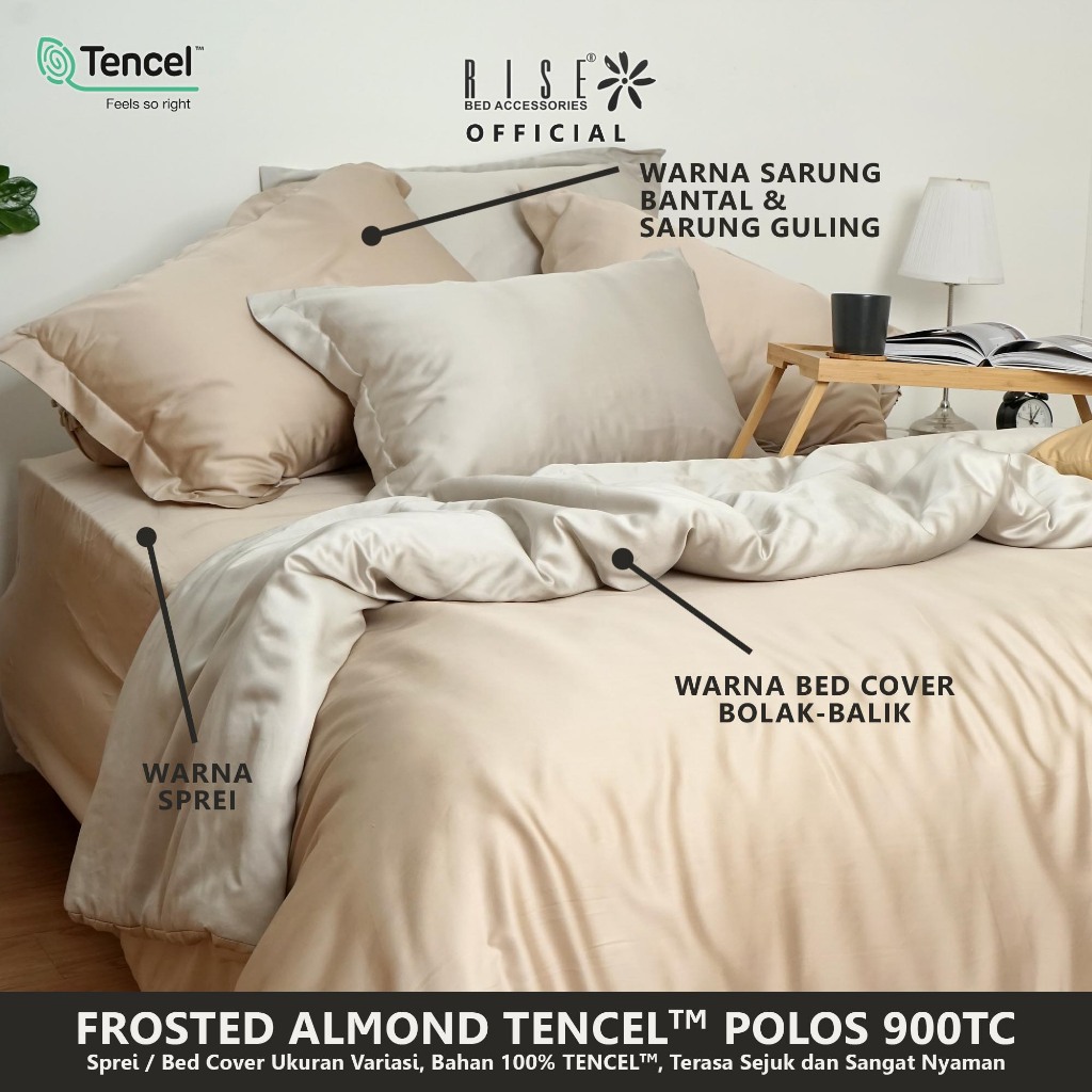 Rise Sprei Set Bed Cover TENCEL™ Lyocell 900TC Motif Frosted Almond - Image 5