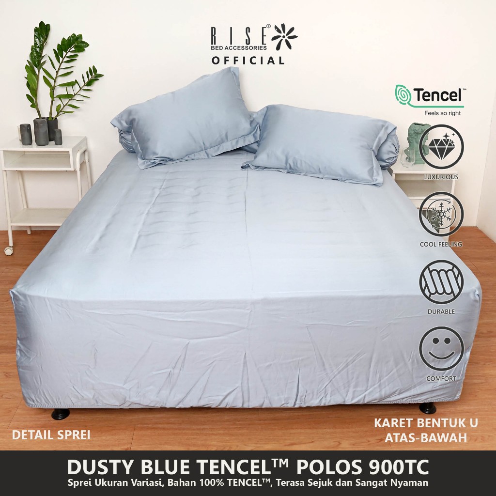 Rise Sprei Set Bed Cover TENCEL™ Lyocell 900TC Motif Dusty Blue - Image 6