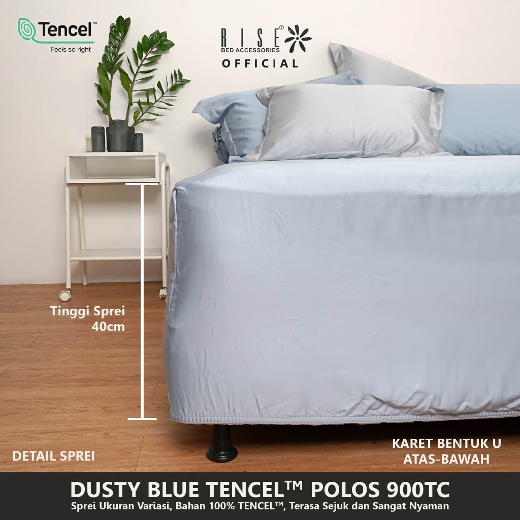 Rise Sprei Set Bed Cover TENCEL™ Lyocell 900TC Motif Dusty Blue - Image 7