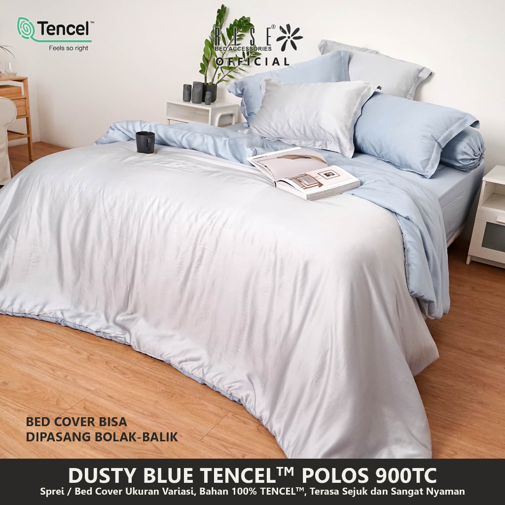 Rise Sprei Set Bed Cover TENCEL™ Lyocell 900TC Motif Dusty Blue - Image 3