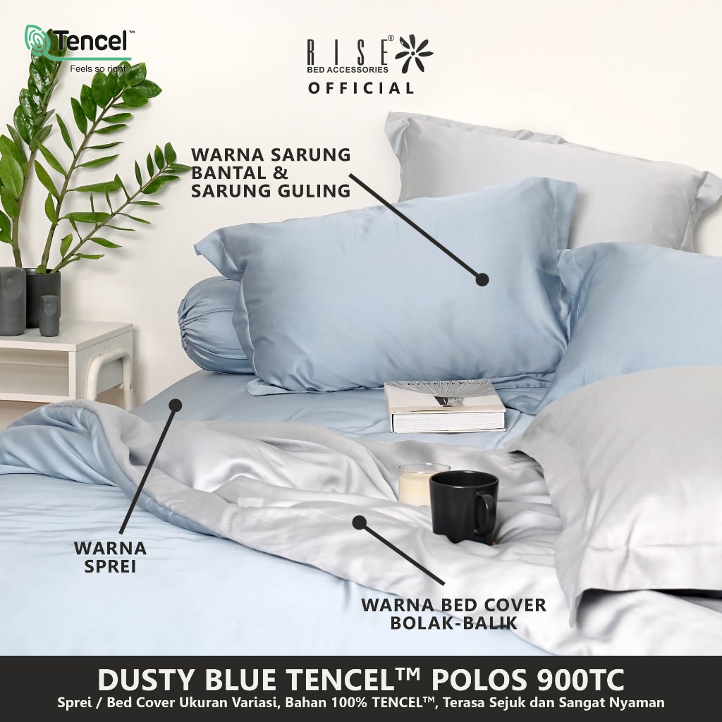 Rise Sprei Set TENCEL™ Lyocell 900TC Motif Dusty Blue - Image 2