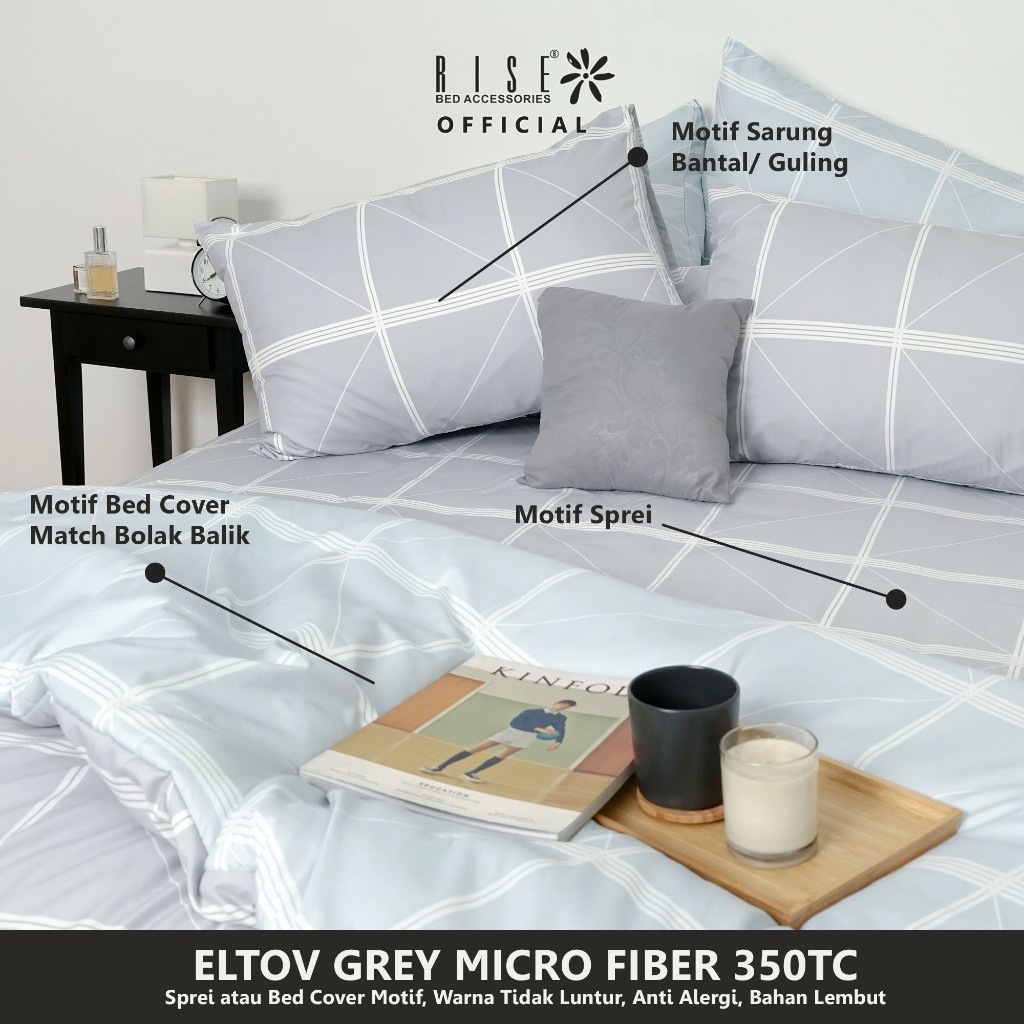 Rise Sprei Microfiber 350TC Motif Eltov Grey - Image 3