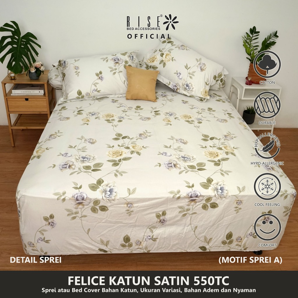 Rise Sprei Sateen Cotton Motif Bunga Bunga - Image 3
