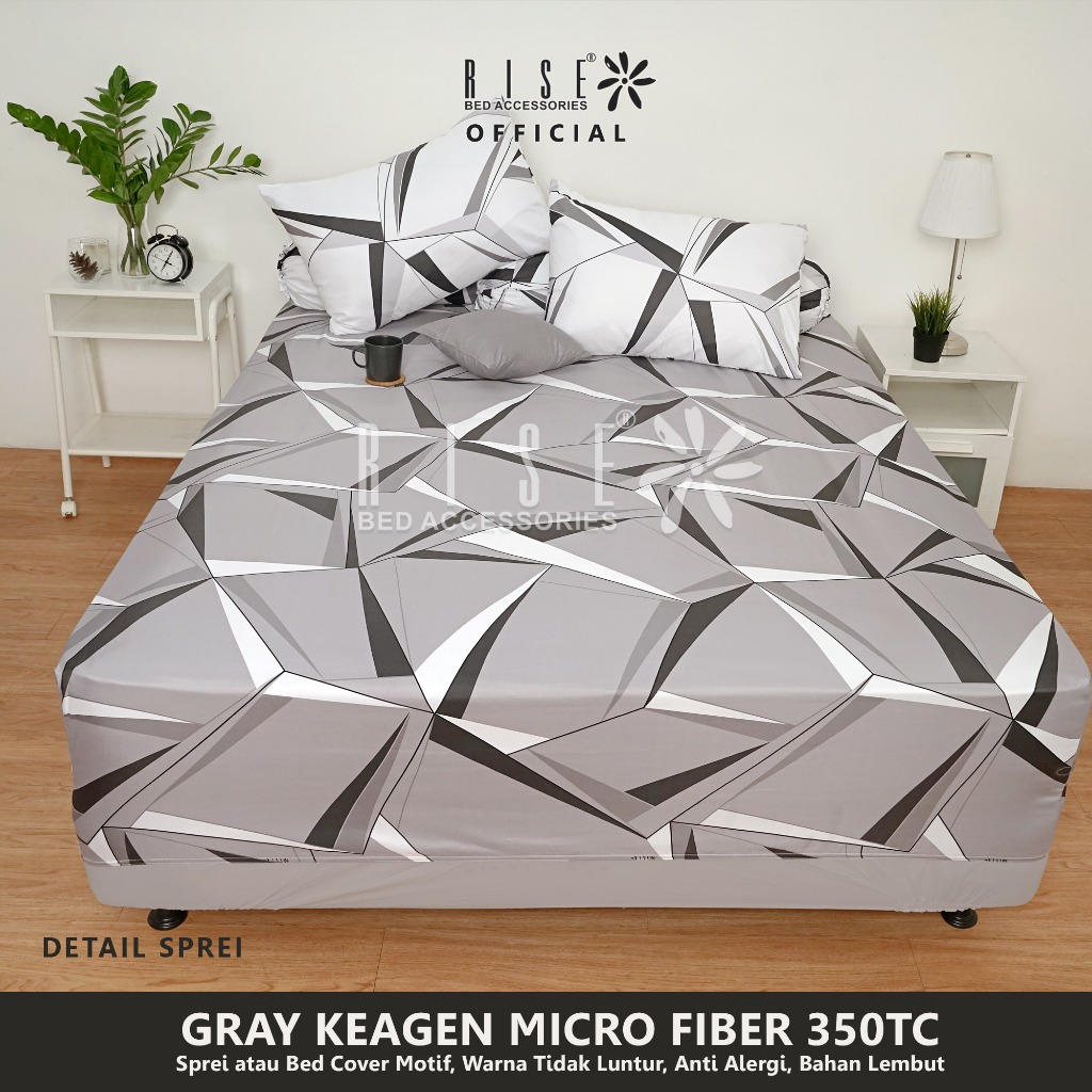 Rise Sprei set Bed Cover Microfiber 350TC Grey Keagen - Image 2