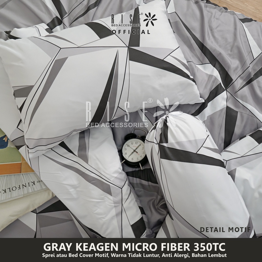 Rise Sprei set Bed Cover Microfiber 350TC Grey Keagen - Image 6
