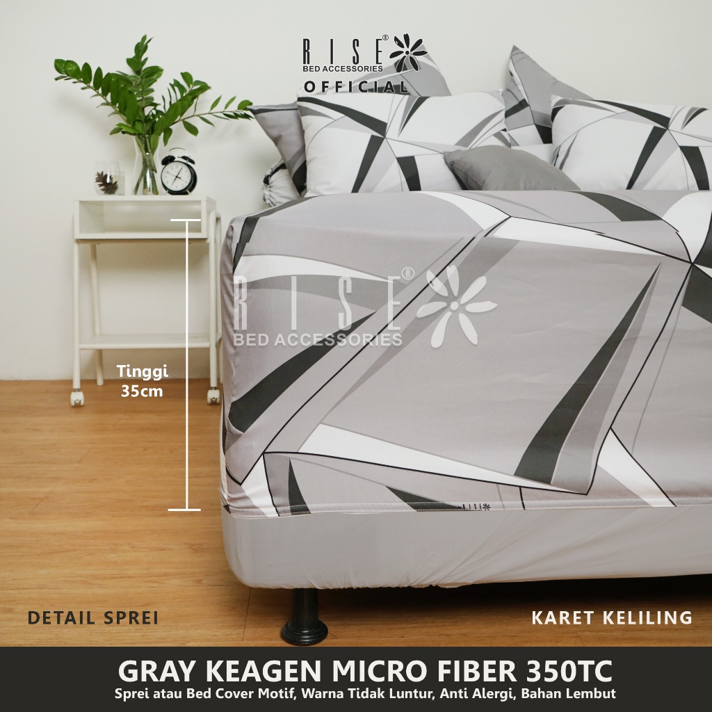 Rise Sprei set Bed Cover Microfiber 350TC Grey Keagen - Image 3